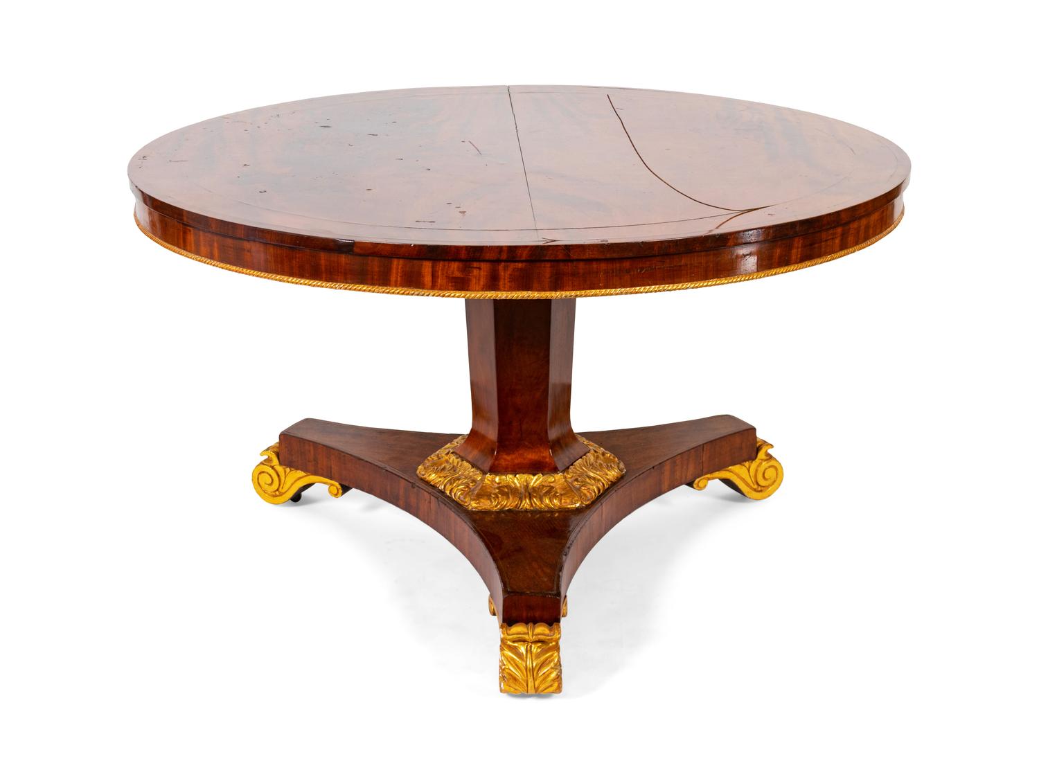 A Regency Style Mahogany and Parcel Gilt Center Table