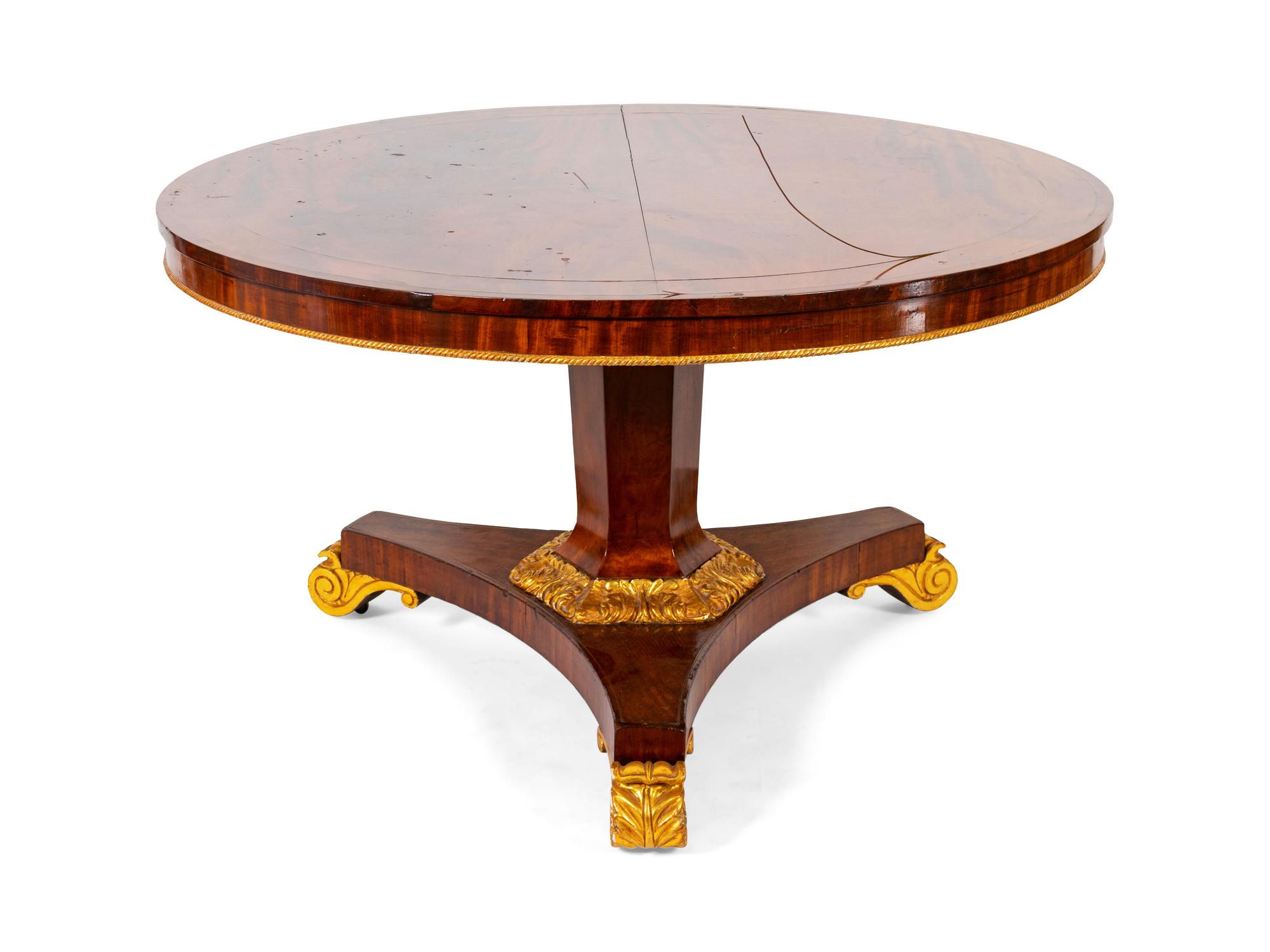 A Regency Style Mahogany and Parcel Gilt Center Table