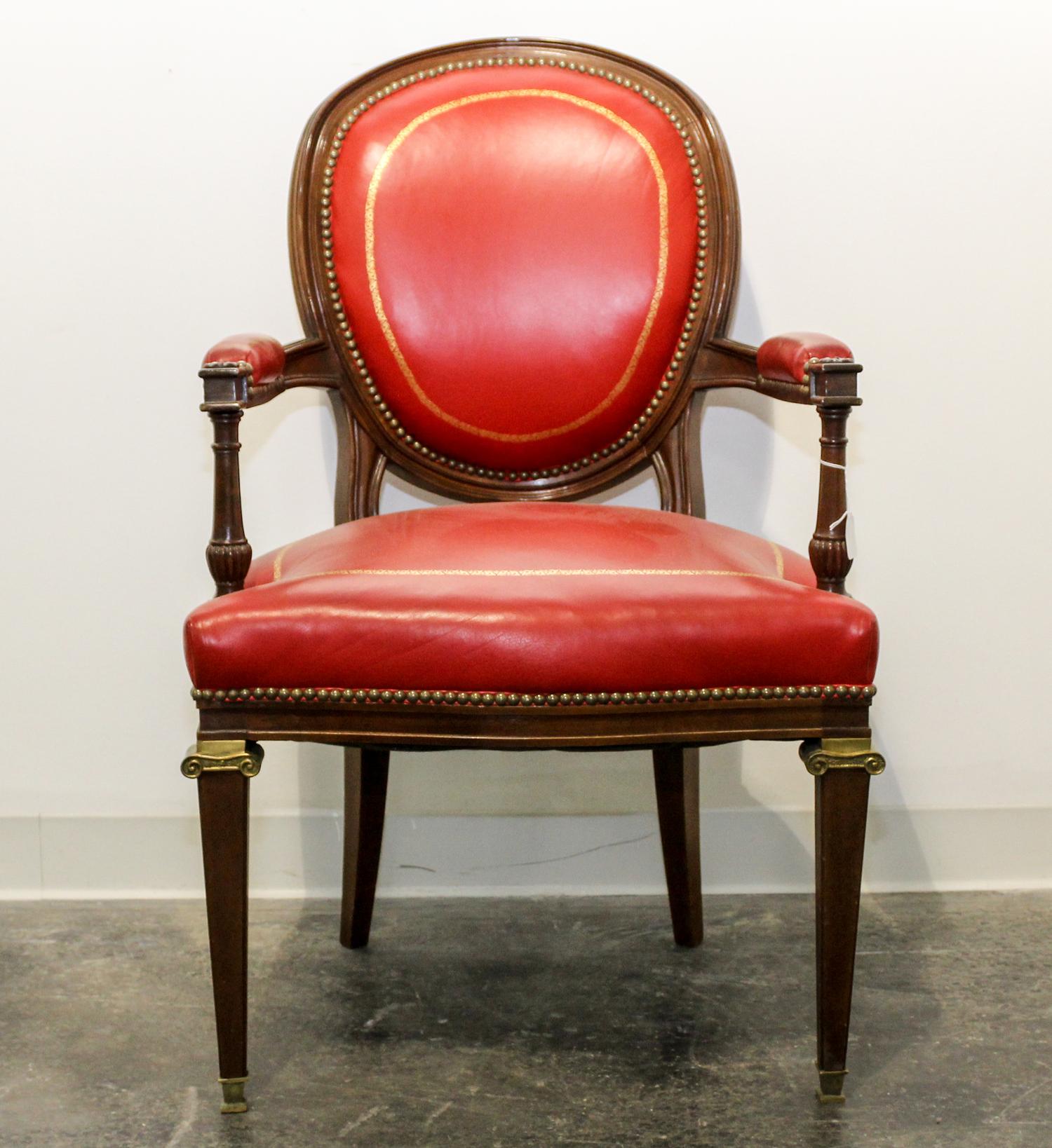 A Louis XVI Style Gilt Metal Mounted Fauteuil Height 38 3/8 inches. — LATE 20TH CENTURY