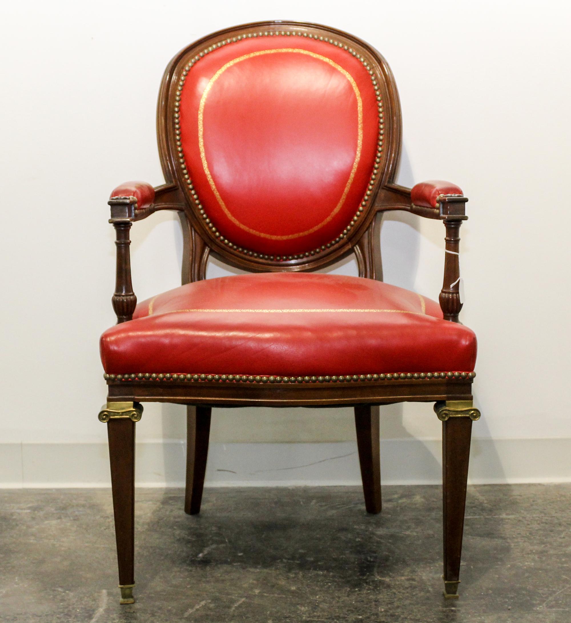 A Louis XVI Style Gilt Metal Mounted Fauteuil Height 38 3/8 inches. — LATE 20TH CENTURY