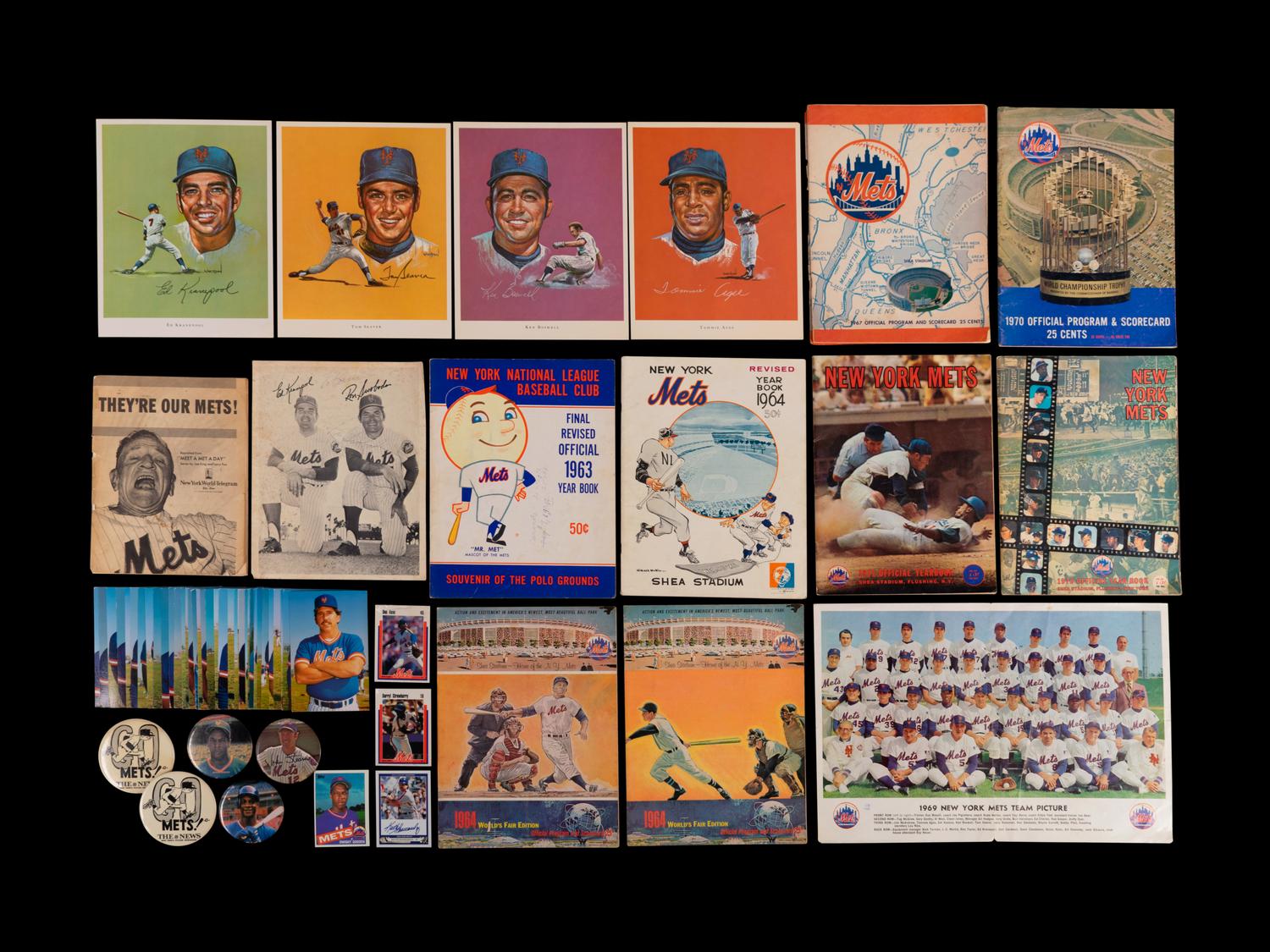 A Group of New York Mets Baseball Cards Ephemera and Signed Autographs