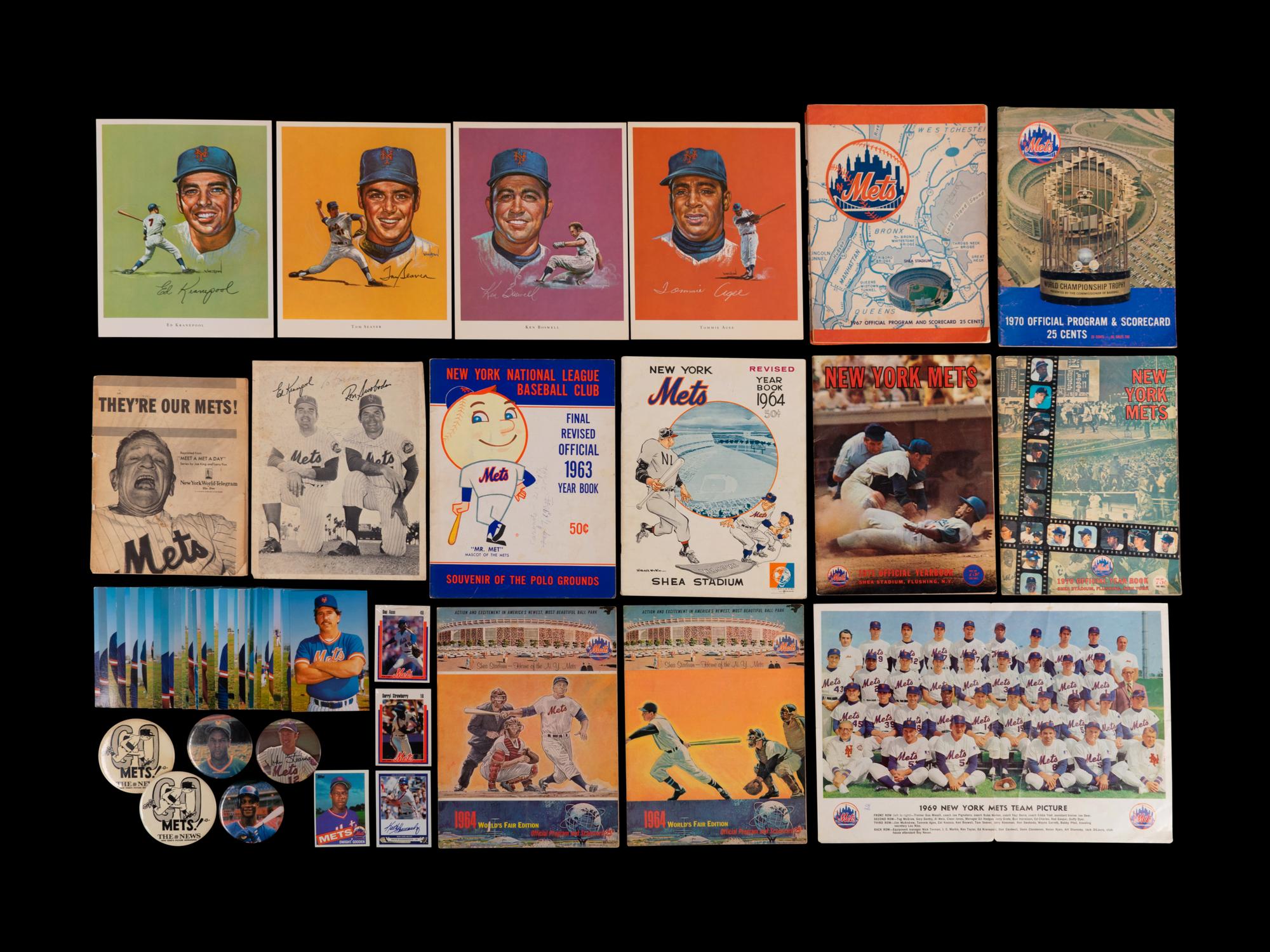 A Group of New York Mets Baseball Cards Ephemera and Signed Autographs