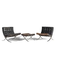 Pair of Barcelona Chairs & Ottoman, c. 1960 G. R. Griffith, USA