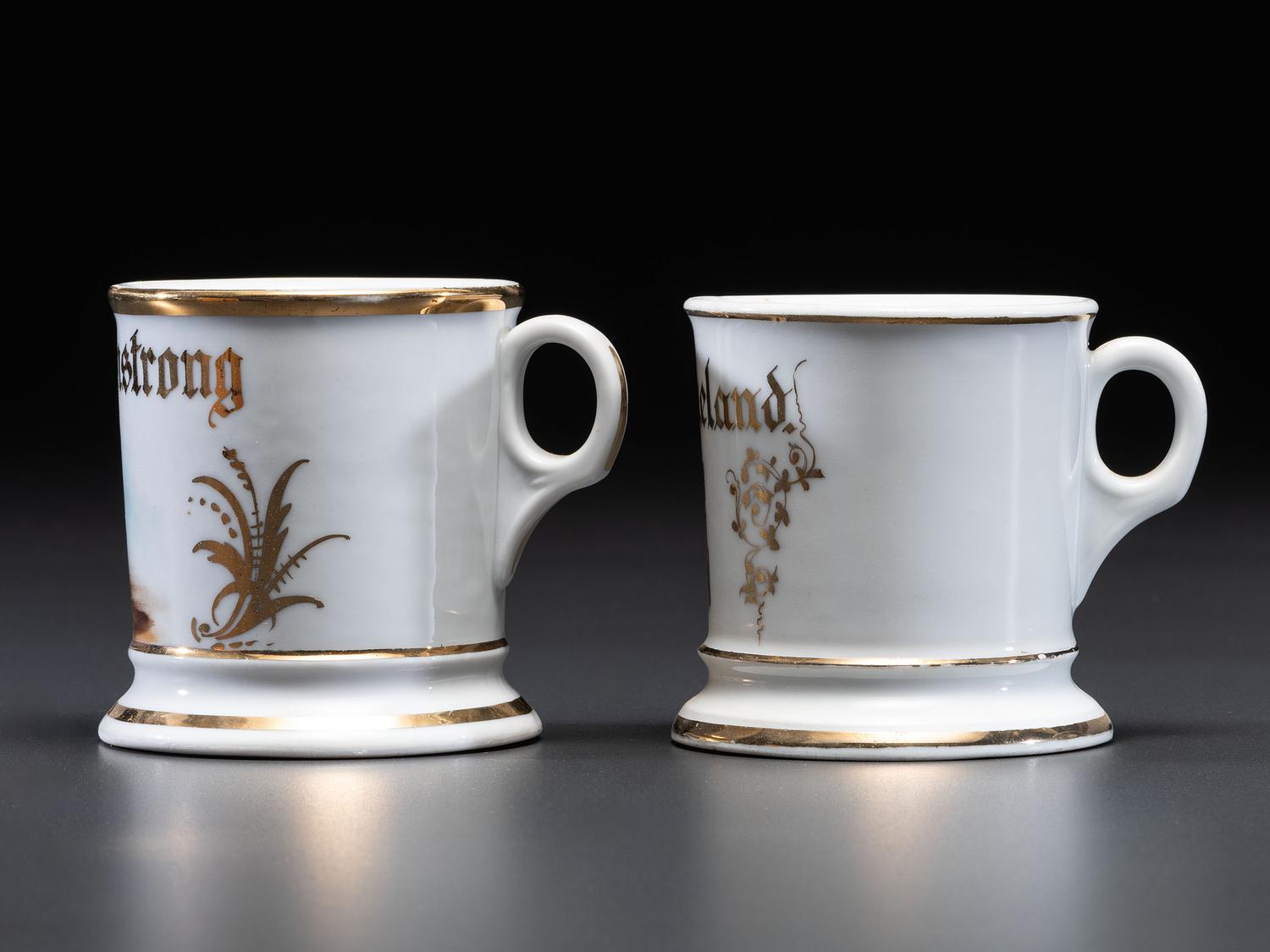 Two Telephone Operator or Salesmen's Porcelain Occupational Shaving Mugs