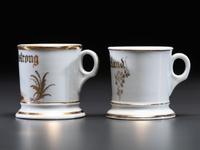Two Telephone Operator or Salesmen's Porcelain Occupational Shaving Mugs