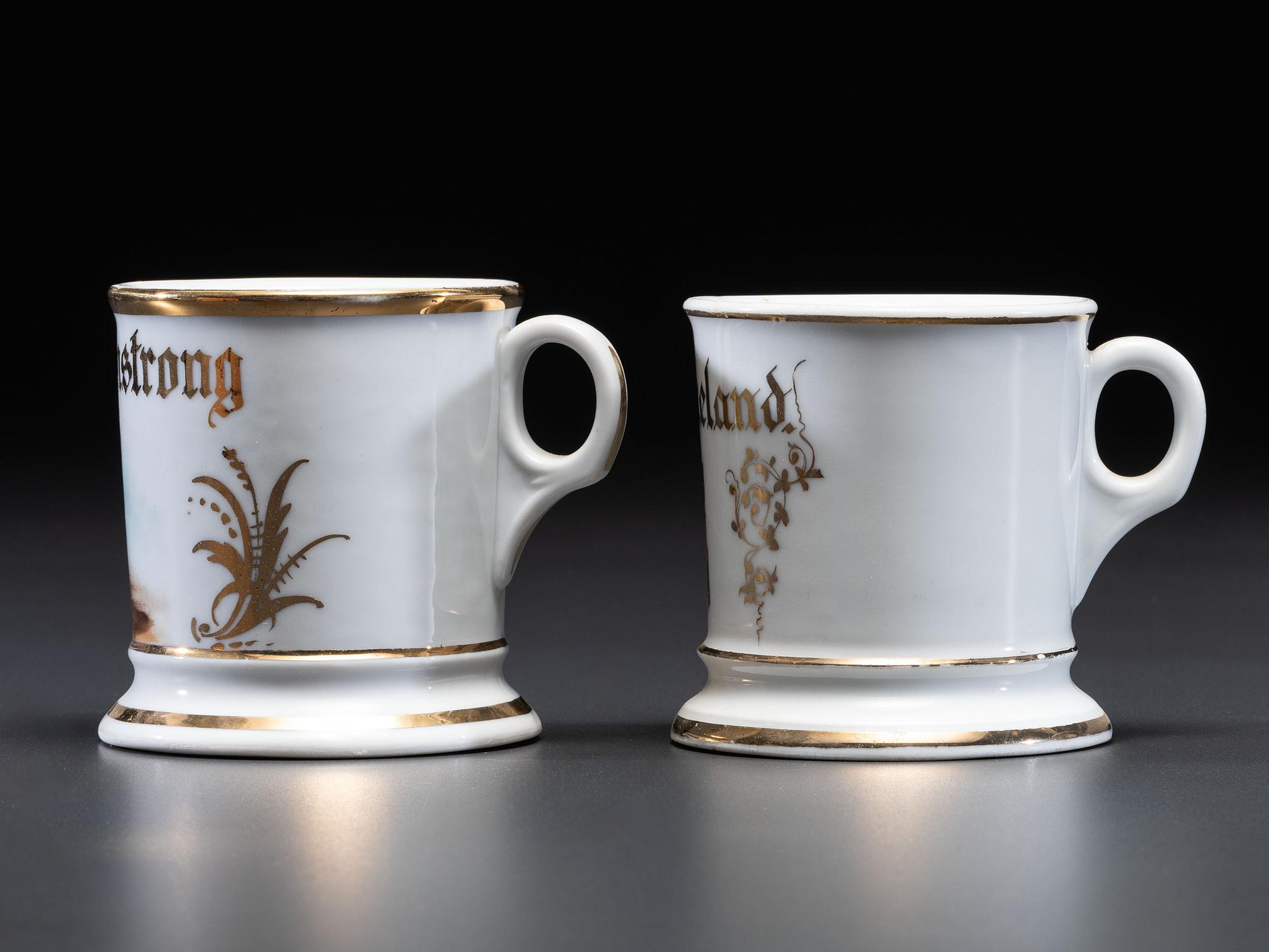 Two Telephone Operator or Salesmen's Porcelain Occupational Shaving Mugs