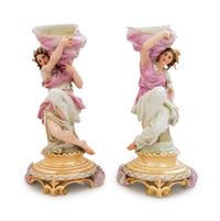 A Pair of Brevete Porcelain Figural Vases