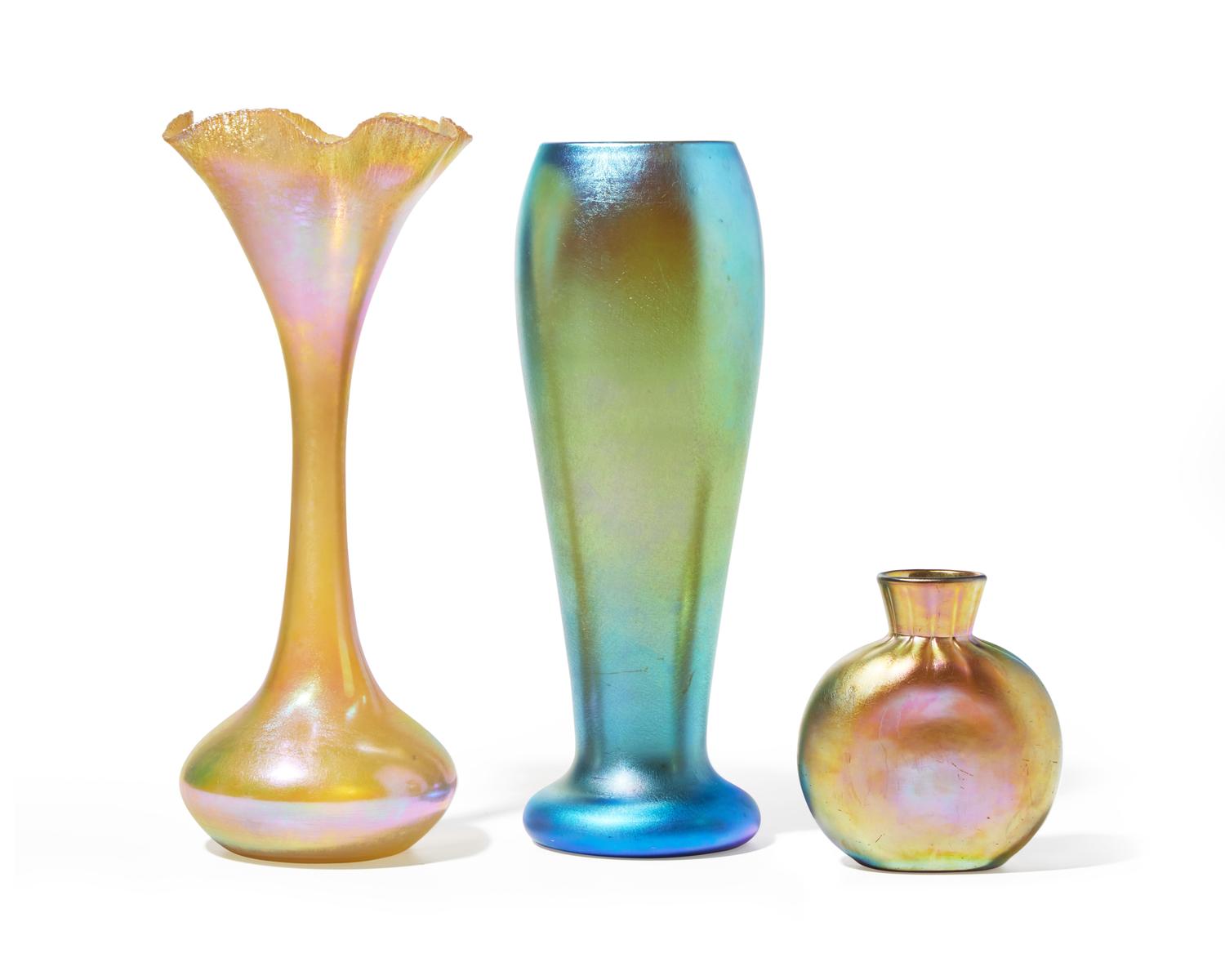 Group of Three Aurene Glass Vases