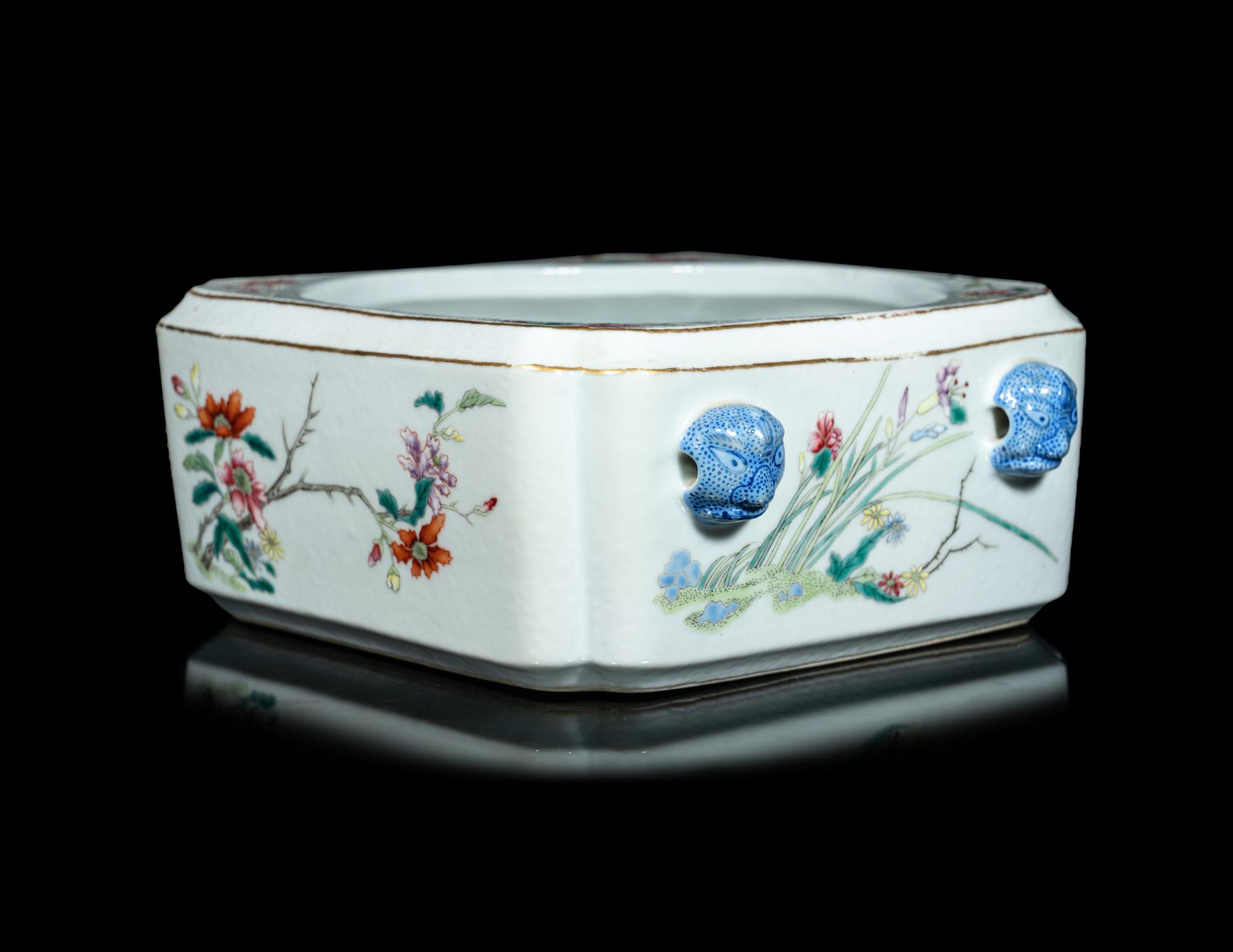 A Chinese Famille Rose Porcelain Square Brush Washer