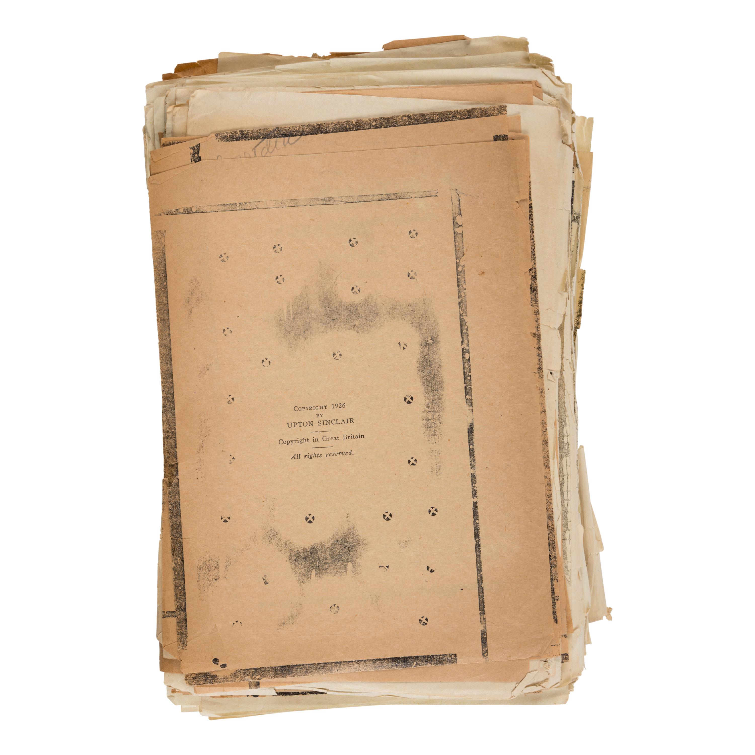 Sinclair, Upton (1878-1968). Pre-publication sheets and galley proofs for Oil! Pasadena: published by the author, 1926.