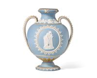 A Wedgwood Parcel Gilt Jasperware Twin-Handle Dip Vase