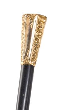 An American Presentation Handled Walking Stick, Length of handle 3 1/2 x length overall 36 1/4 inches.