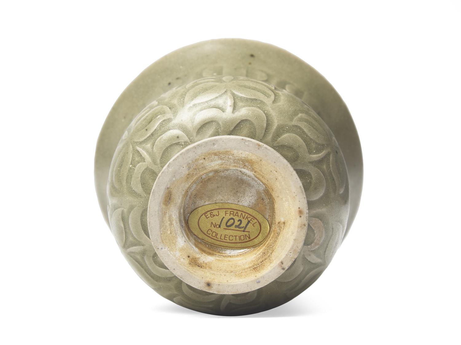 A Chinese Yaozhou Style Carved Celadon Leys Jar, Zhadou