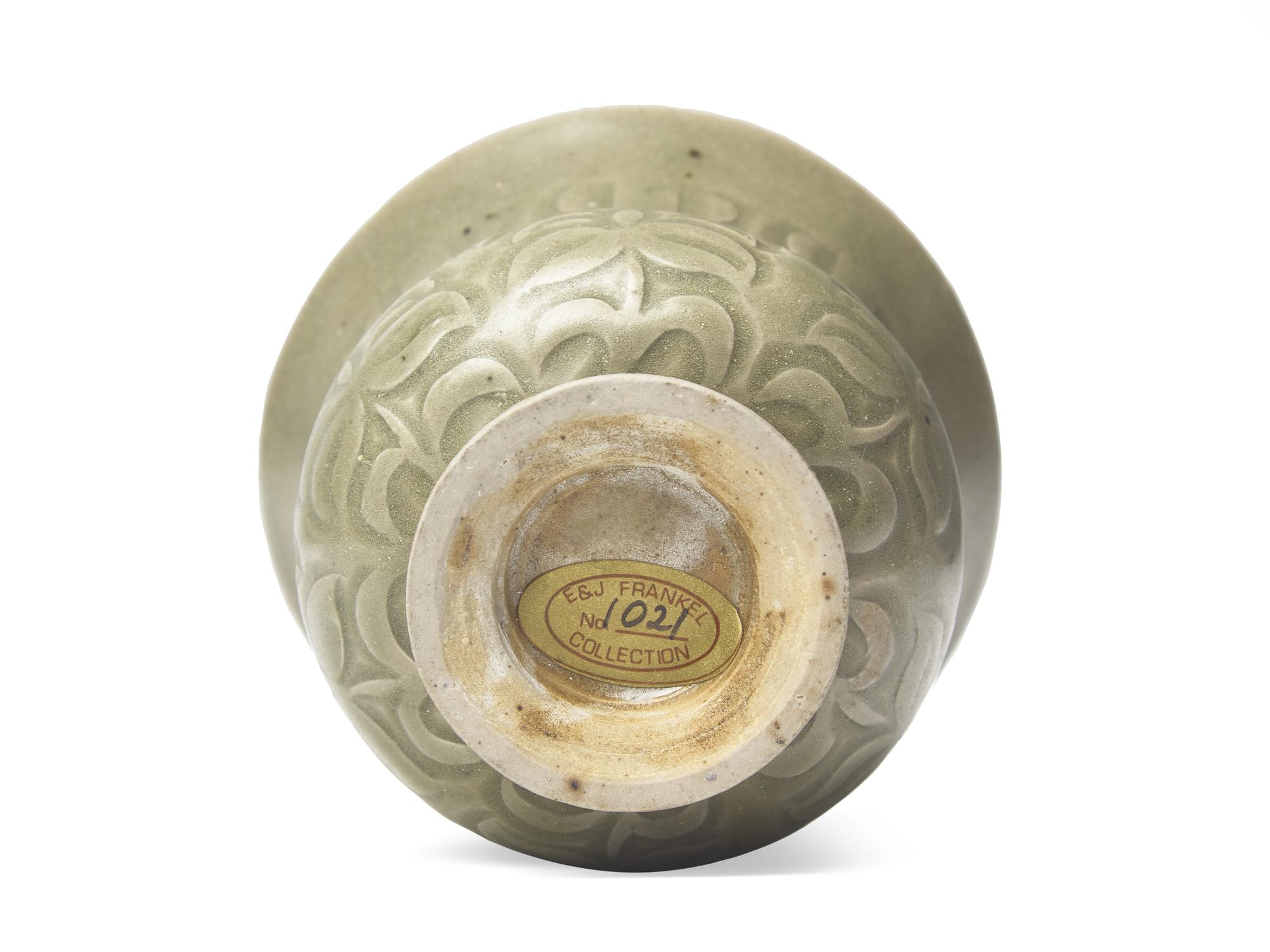 A Chinese Yaozhou Style Carved Celadon Leys Jar, Zhadou