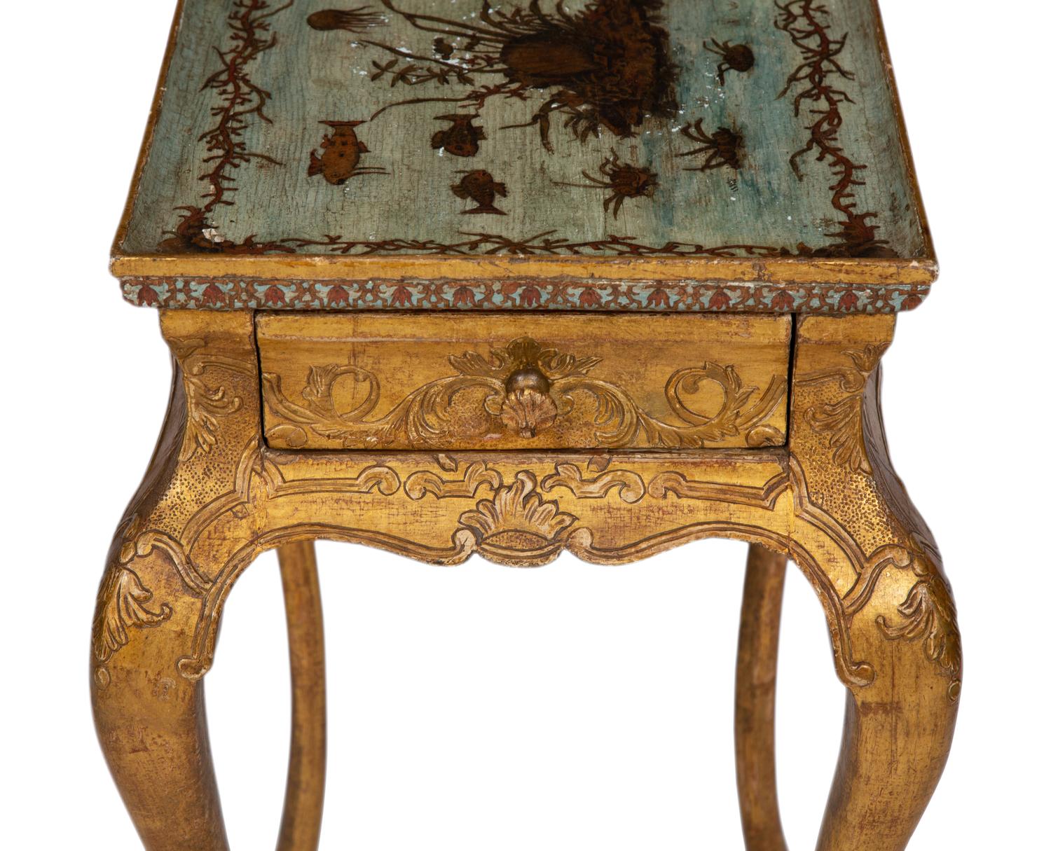 A Continental Giltwood and Découpage Side Table