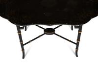 An Early Victorian Black Lacquered Papier Mache Tray on Stand