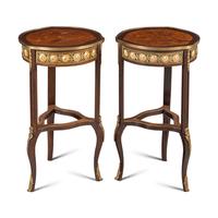 A Pair of Late Louis XV Style Marquetry, Gilt-Brass and Enamel Mounted Side Tables