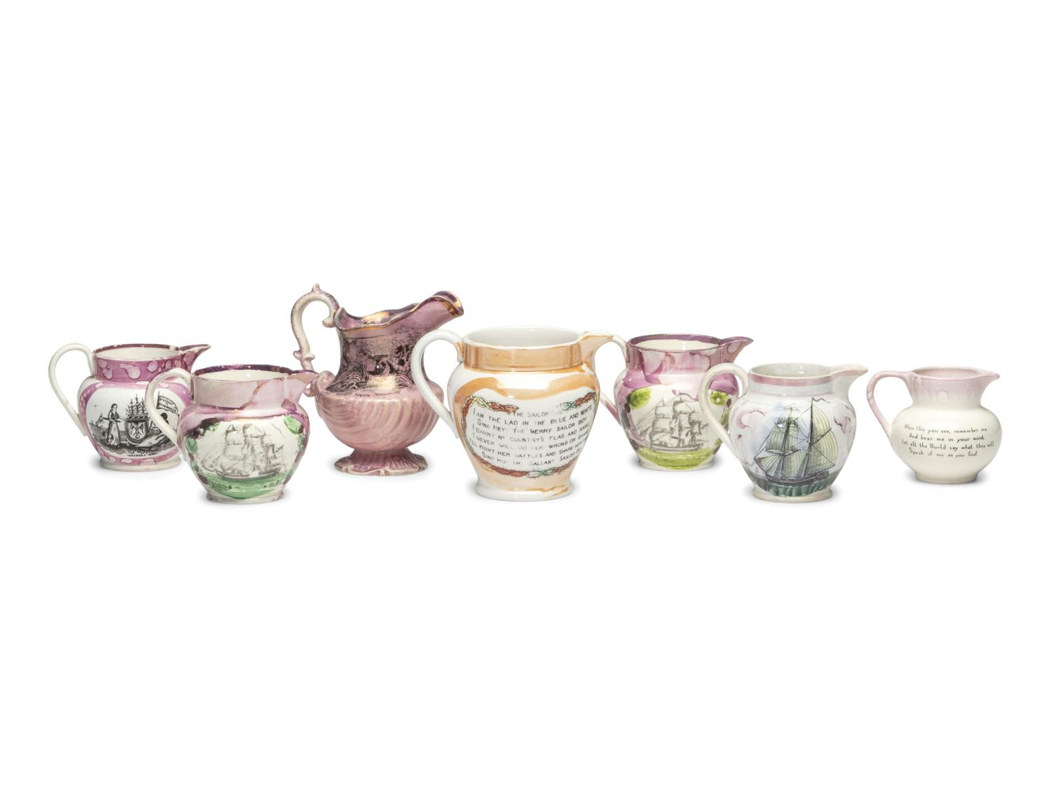 Seven Lusterware Creamers and Pitchers