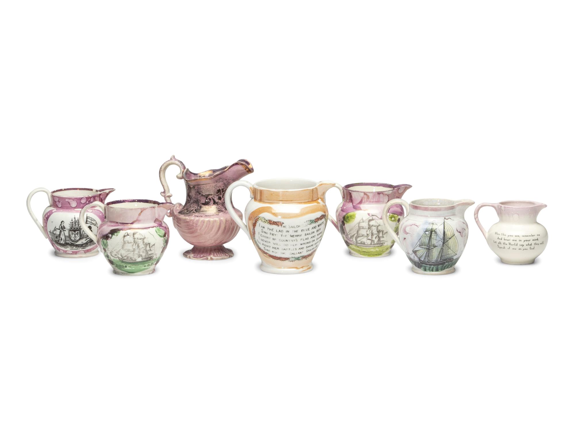 Seven Lusterware Creamers and Pitchers