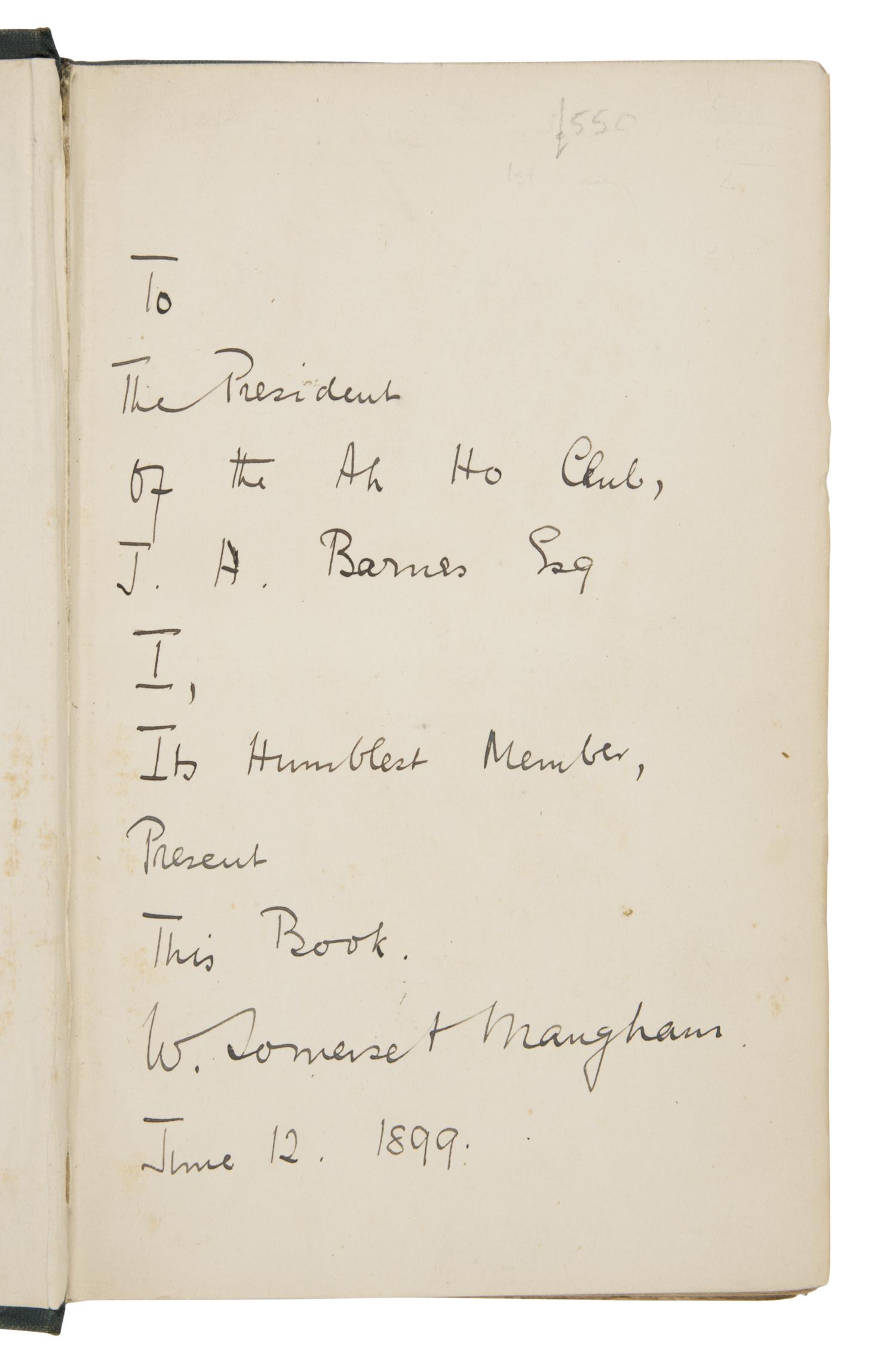 Maugham, W. Somerset (1874-1965). Orientations . London: T. Fisher Unwin, 1899.