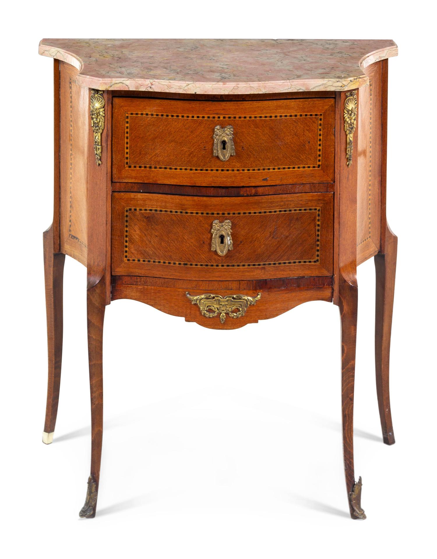 A Louis XV/XVI Style Diminutive Marble-Top Commode