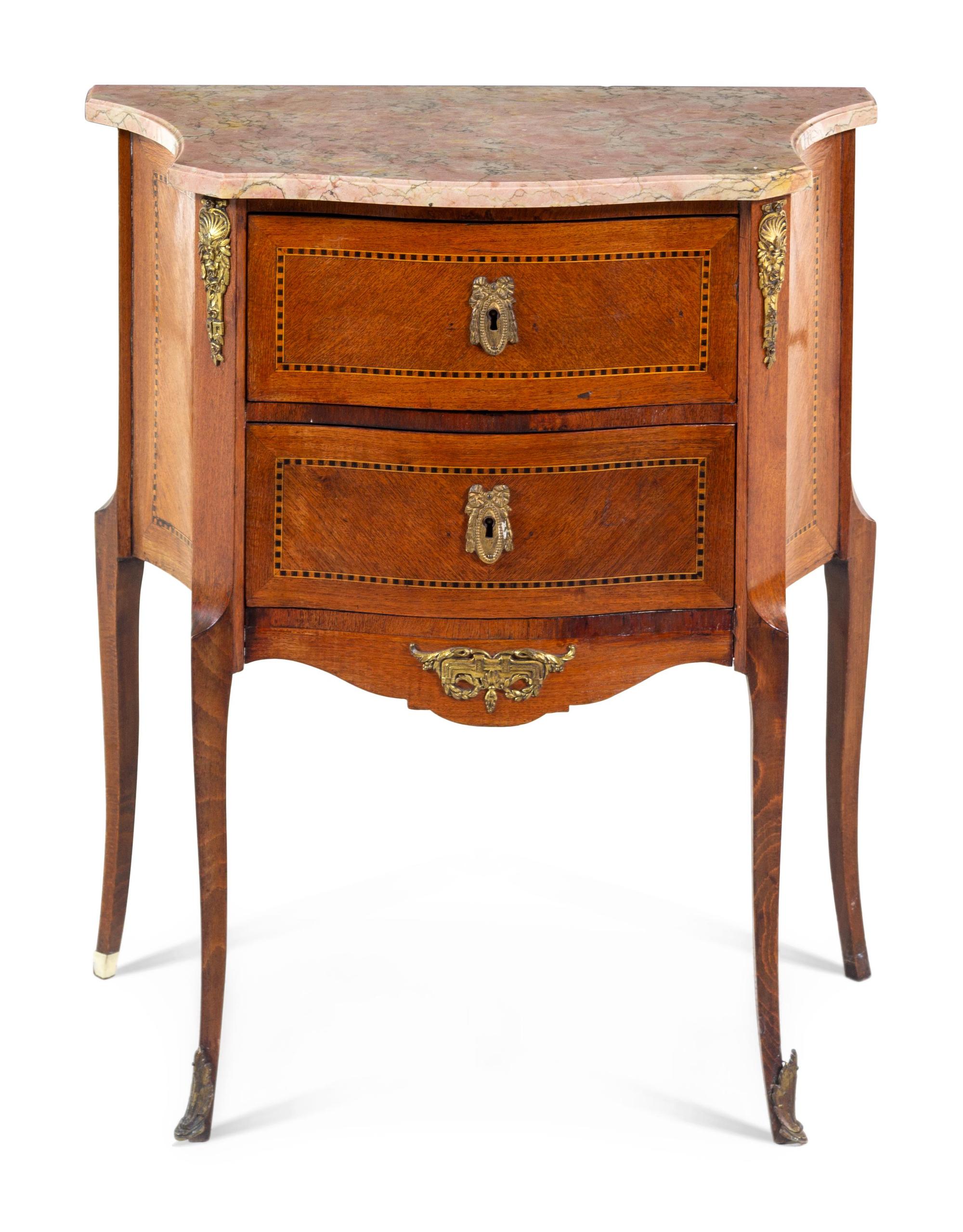 A Louis XV/XVI Style Diminutive Marble-Top Commode