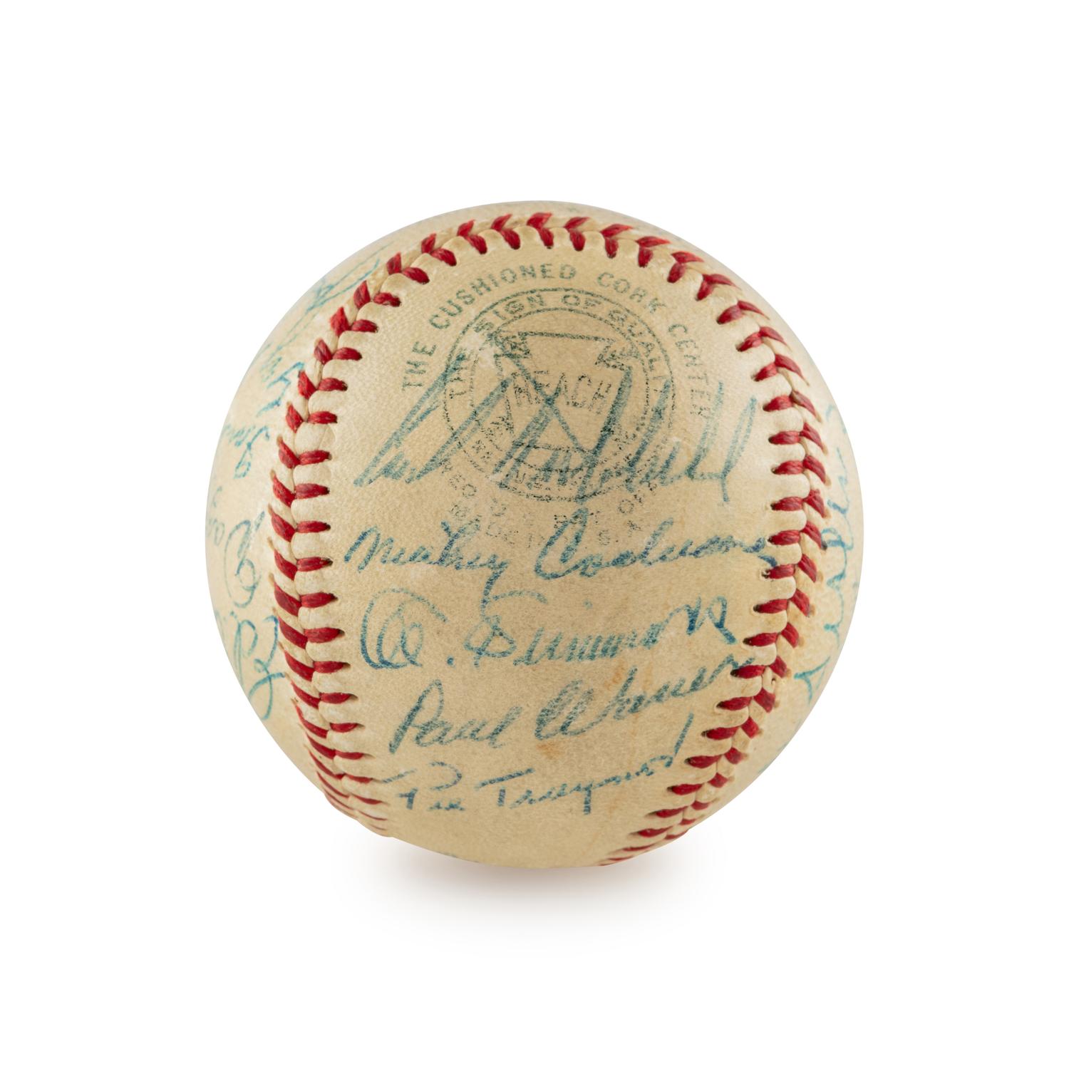 An Impressive Multi Signed Autograph Vintage 1955 Hall of Fame Induction Weekend Baseball Featuring Joe DiMaggio, Jimmie Foxx and 18 Others (Beckett Authentication Services)