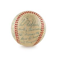 An Impressive Multi Signed Autograph Vintage 1955 Hall of Fame Induction Weekend Baseball Featuring Joe DiMaggio, Jimmie Foxx and 18 Others (Beckett Authentication Services)