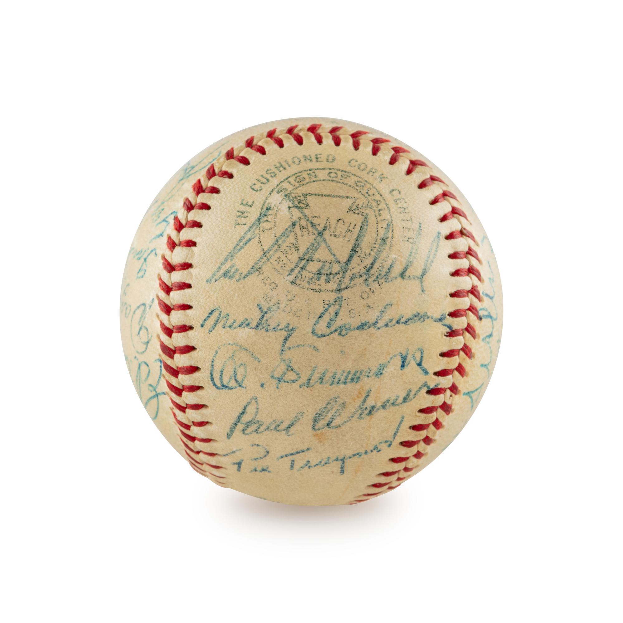 An Impressive Multi Signed Autograph Vintage 1955 Hall of Fame Induction Weekend Baseball Featuring Joe DiMaggio, Jimmie Foxx and 18 Others (Beckett Authentication Services)