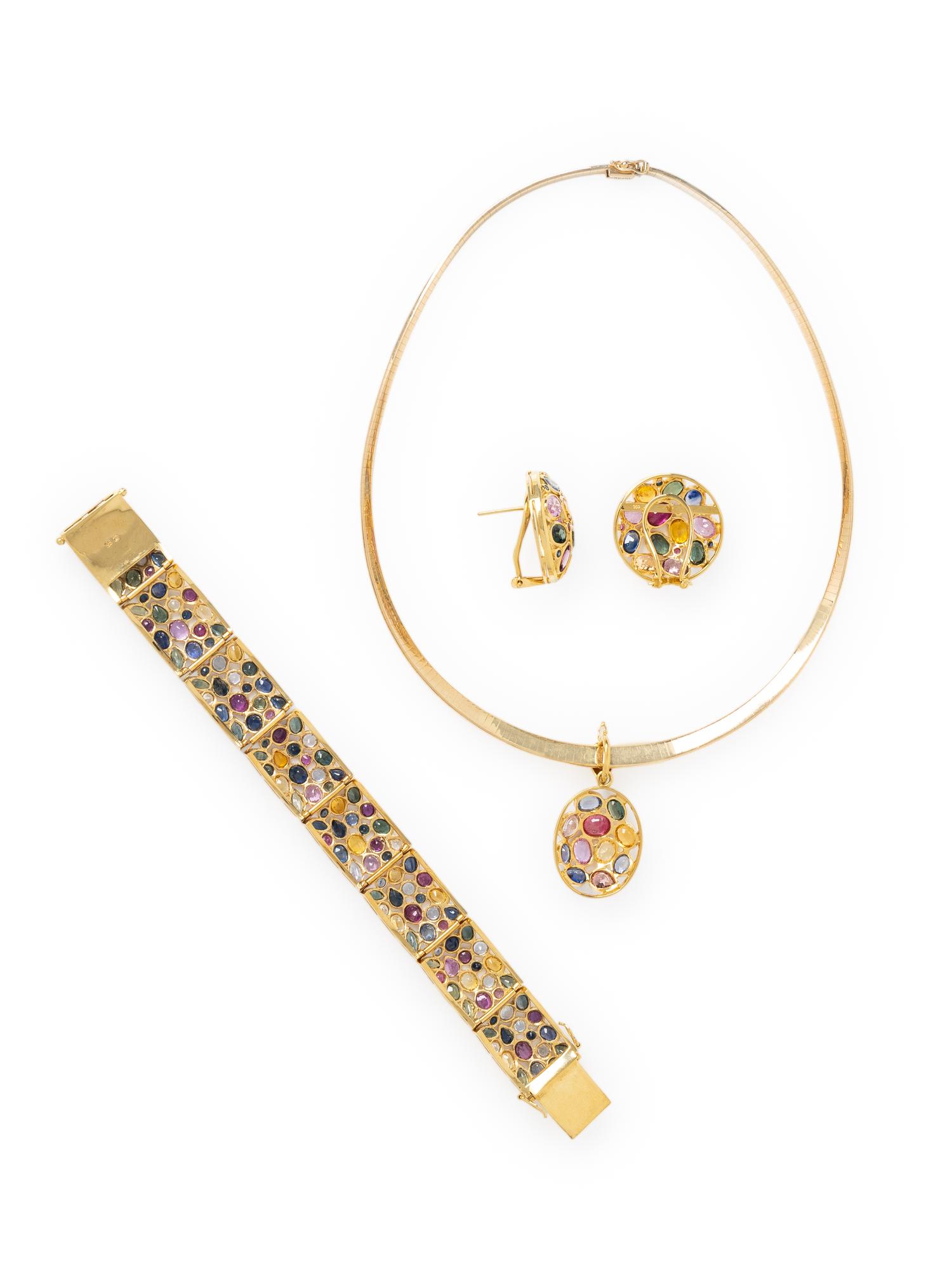 YELLOW GOLD AND MULTICOLOR SAPPHIRE SUITE