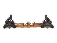 A Gilt and Patinated Bronze Fire Fender with Dog-Form Chenets