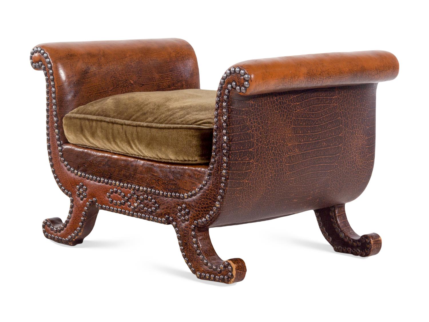 An English Leather Upholstered Stool