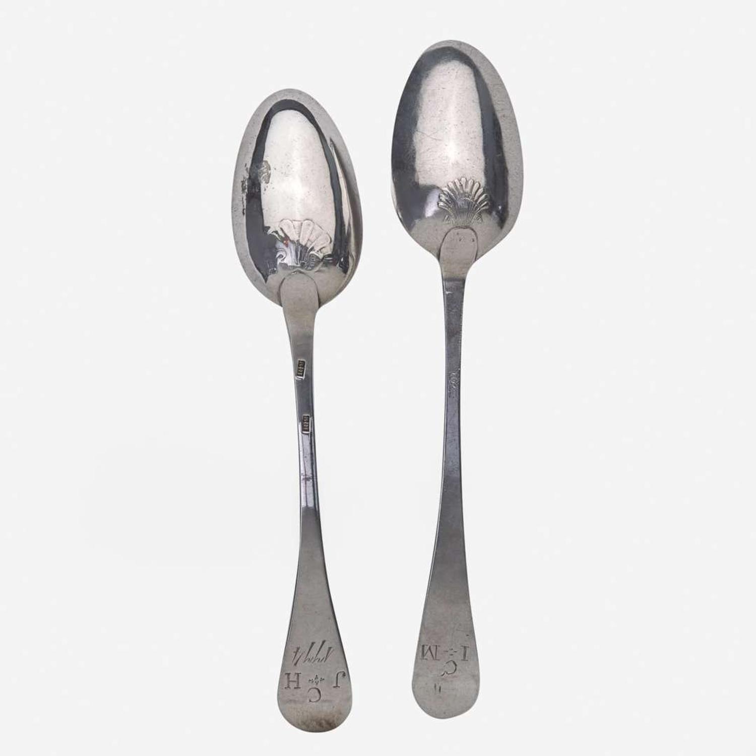 Two silver tablespoons Thomas Clark (1725-1781) and Benjamin Hurd (1739-1781), Boston, MA, circa 1760