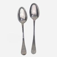Two silver tablespoons Thomas Clark (1725-1781) and Benjamin Hurd (1739-1781), Boston, MA, circa 1760