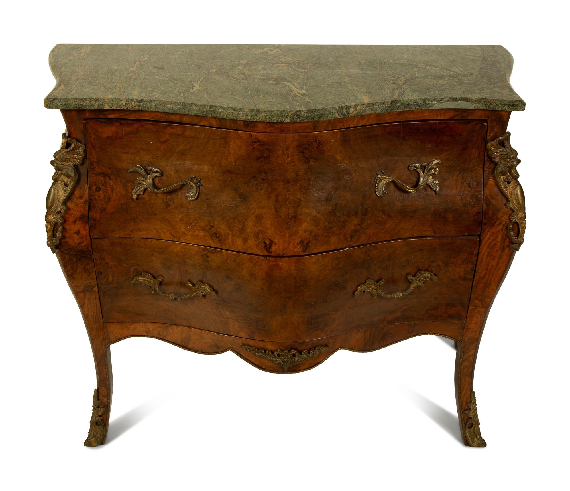A Louis XV Style Gilt Metal Mounted Marble Top Bombe Commode — EARLY 20TH CENTUR