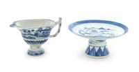 A Canton Blue and White Gravy Boat and Tazza Height of tazza 3 3/4 inches. — 19TH CENTURY