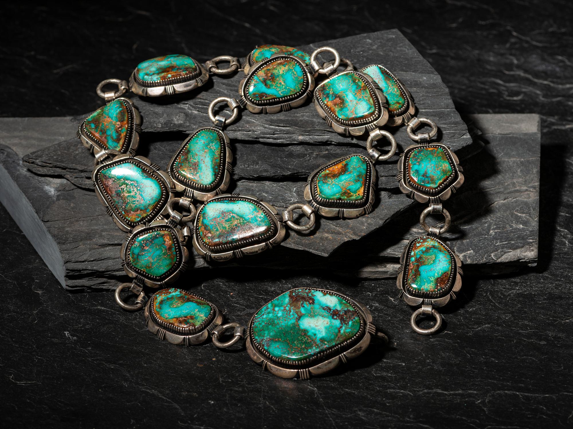 Navajo Sterling Silver and Blue Gem Turquoise Link Concha Belt