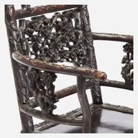An unusual pair of Chinese carved hardwood armchairs 中国硬木扶手椅一对 Late 19th to early 20th Century ?????????????