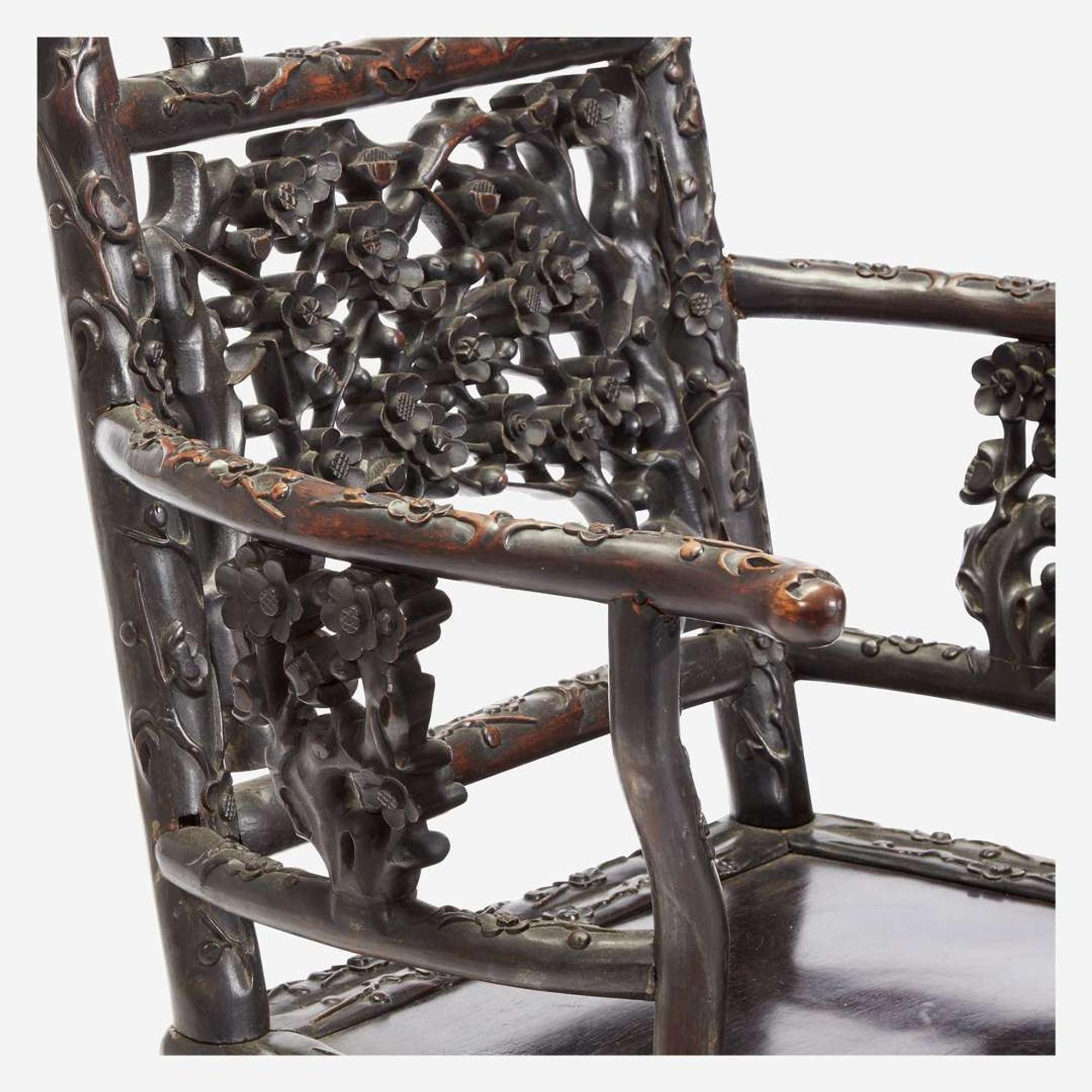An unusual pair of Chinese carved hardwood armchairs 中国硬木扶手椅一对 Late 19th to early 20th Century ?????????????
