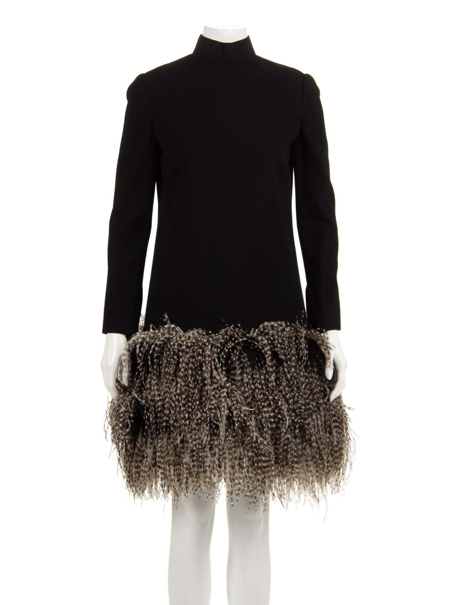 Geoffrey Beene Black Dress with Ostrich Feather Trim, 1968