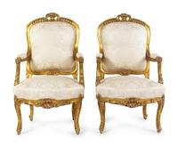 A Pair of Louis XV Style Giltwood Fauteuils