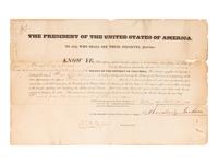 JACKSON, Andrew (1767-1845). Partly printed document signed ("Andrew Jackson"), as President, countersigned by John Henry Eaton as Secretary of War. 1 October 1830.