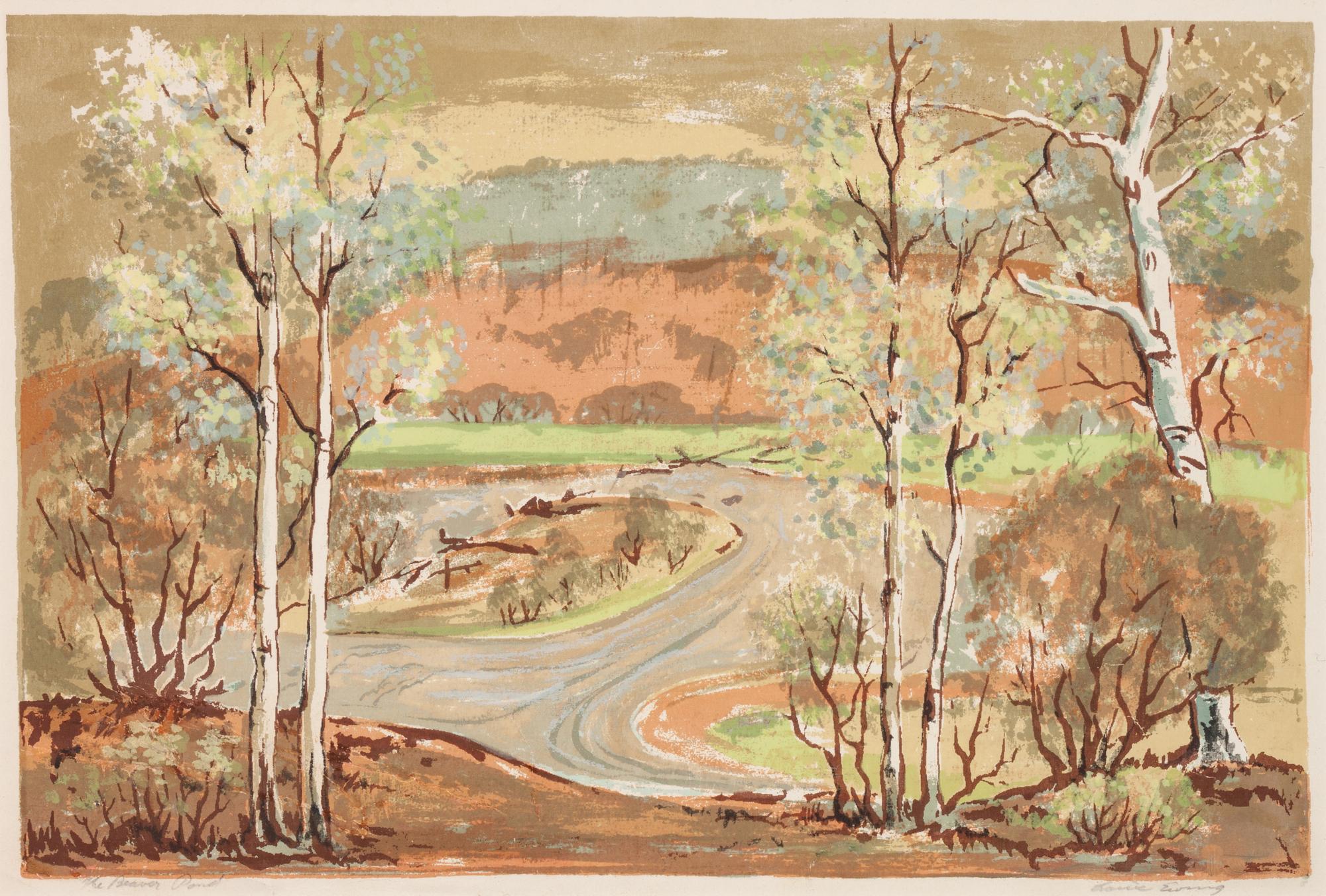 Five Works: Bishop's Chapel, edition 25/130; Spring Pastures , edition 23/130; Lilies , edition 31/120; New Mexico Village , edition 63/115; The Beaver Pond