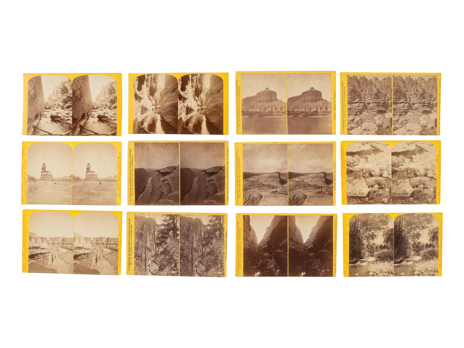 [WESTERN AMERICANA]. HILLERS, John K. (1843-1925), photographer. A group of 104 Powell Expedition stereoviews, highlighted by a view of the photographer's camera.