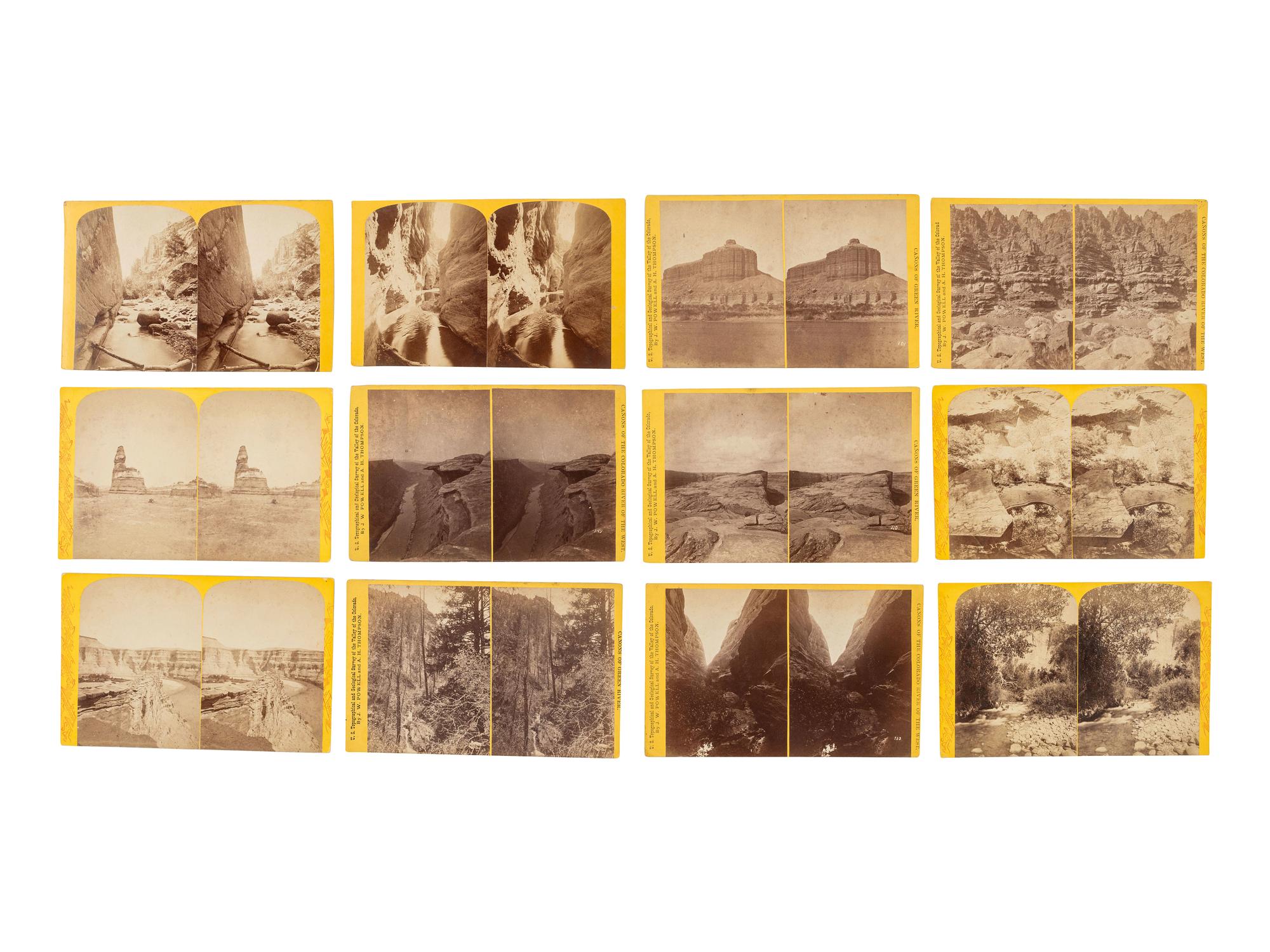 [WESTERN AMERICANA]. HILLERS, John K. (1843-1925), photographer. A group of 104 Powell Expedition stereoviews, highlighted by a view of the photographer's camera.