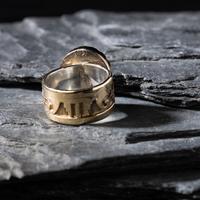 Dina Huntinghorse (Wichita-Kiowa, act. since 1980s) — Sterling Silver with 14K Gold Overlay Ring, with Carico Lake Turquoise
