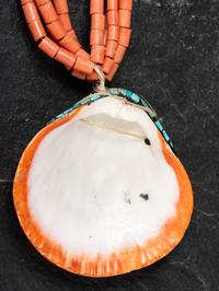 Kewa Multi-strand Coral and Inlaid Spiny Oyster Necklace