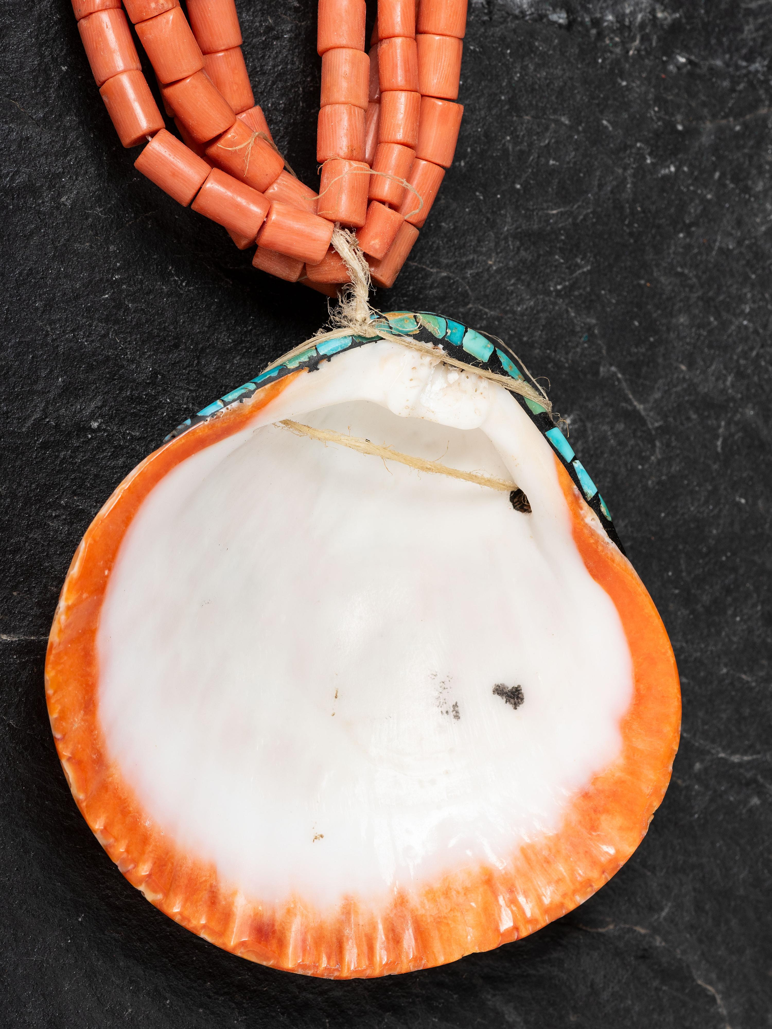 Kewa Multi-strand Coral and Inlaid Spiny Oyster Necklace