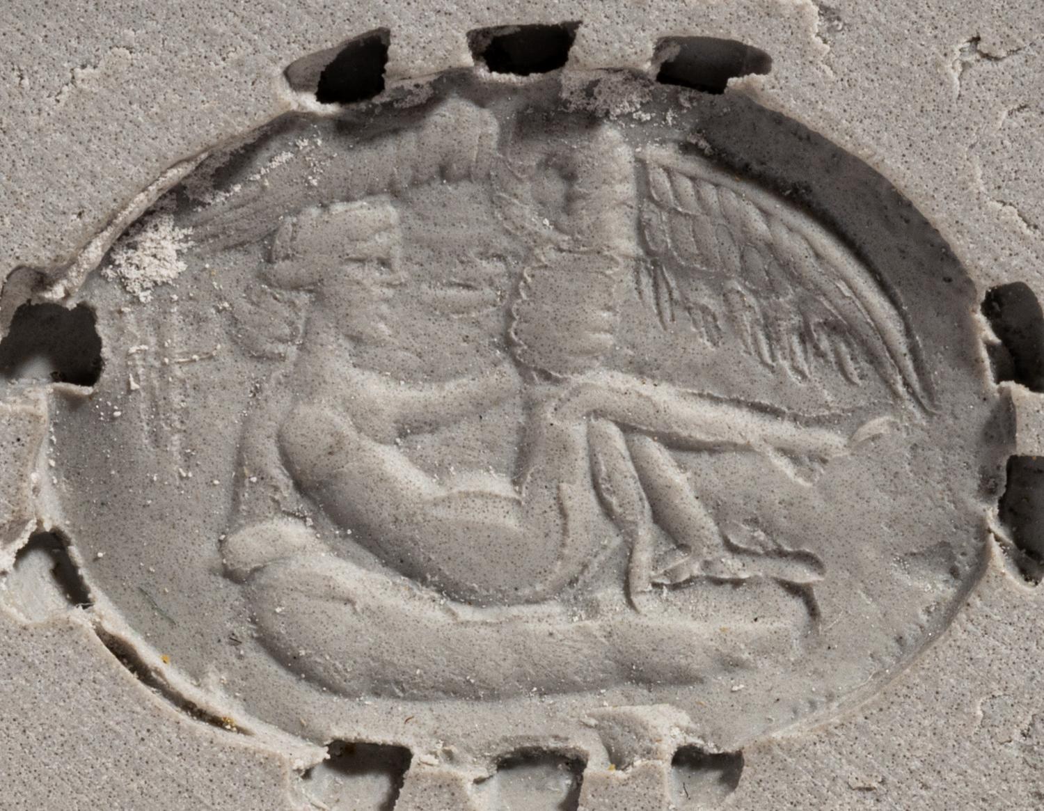 A Roman Red Jasper Ring Stone with Princess Leda and the Swan — Set in a gold ring