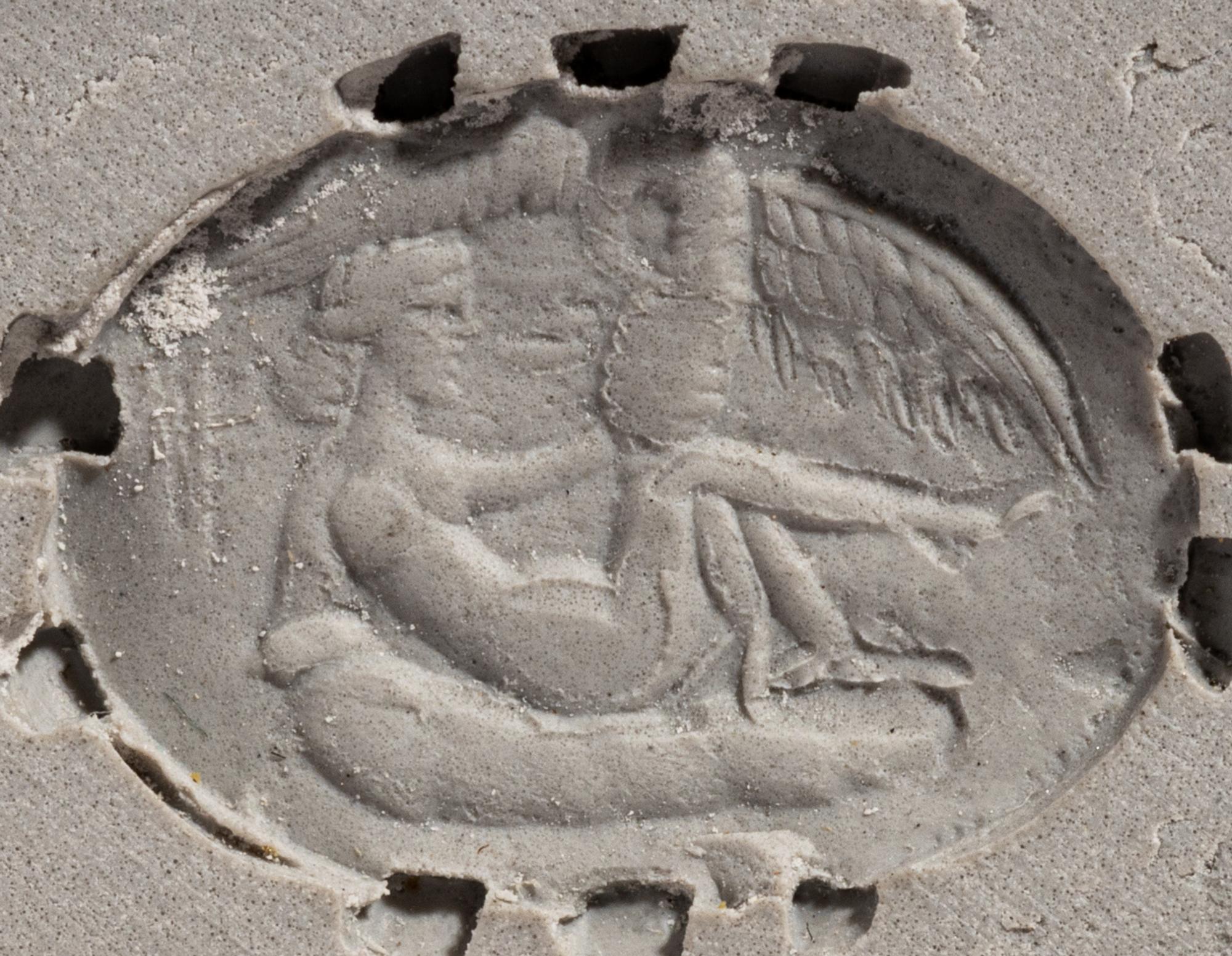 A Roman Red Jasper Ring Stone with Princess Leda and the Swan — Set in a gold ring